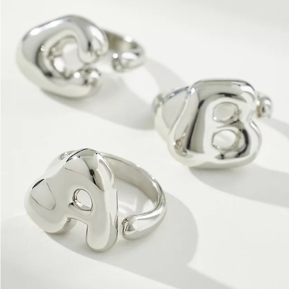 Anthropologie N Silver Bubble Monogram Ring